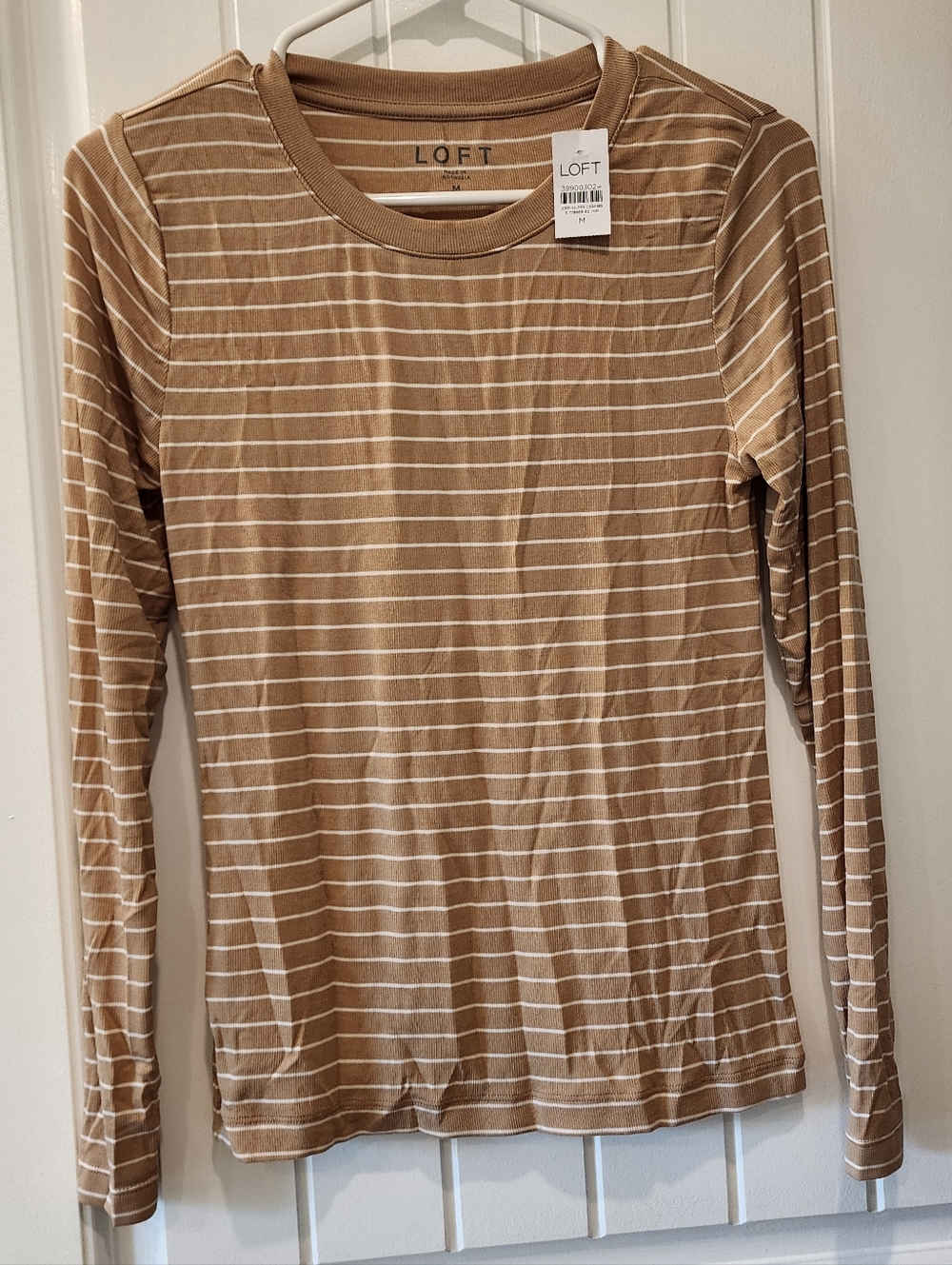 LOFT Long Sleeve Tan And White Striped Top